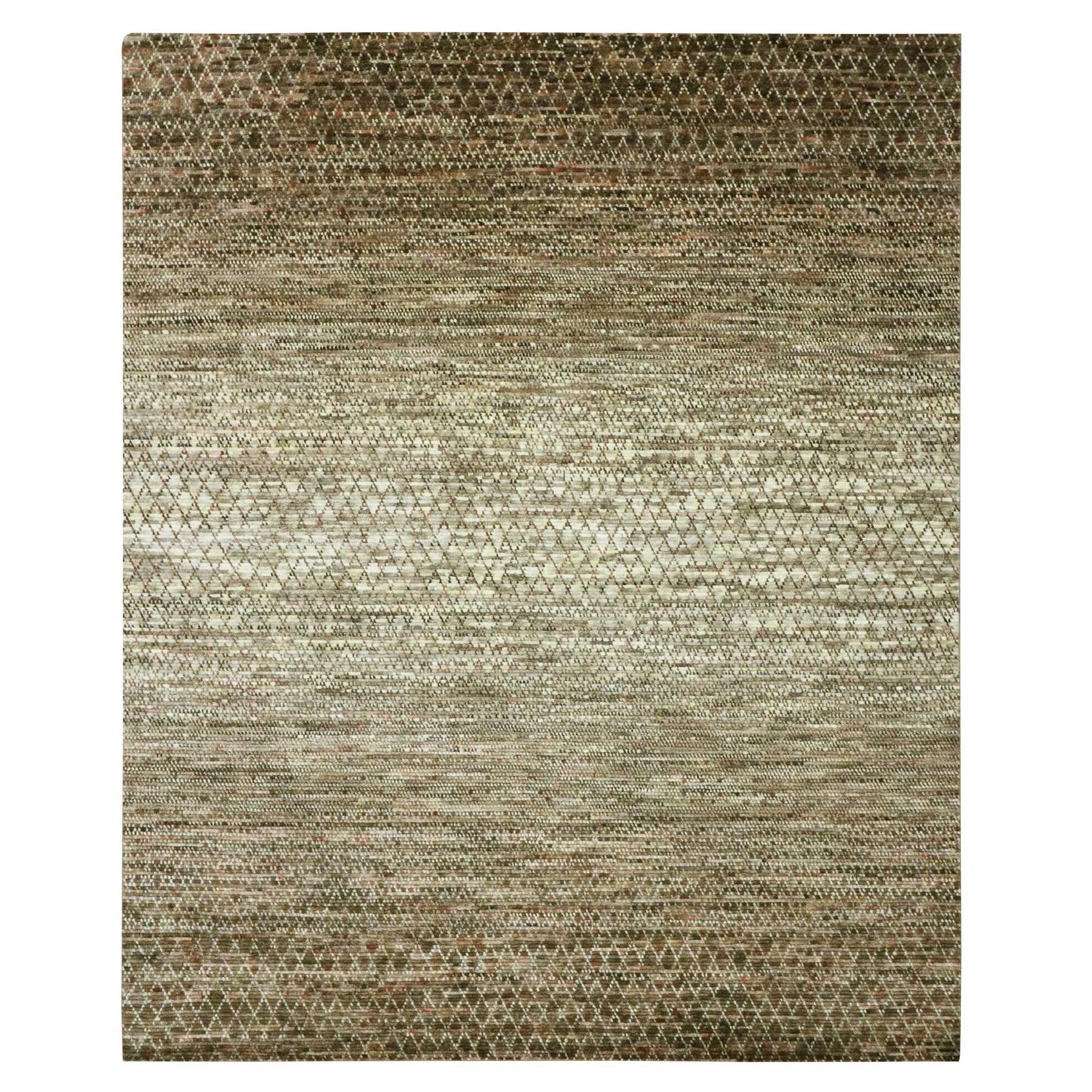 Shades of Brown, Hand Knotted, Pure Wool, Grass Design with Looped Pile, Oriental Rug